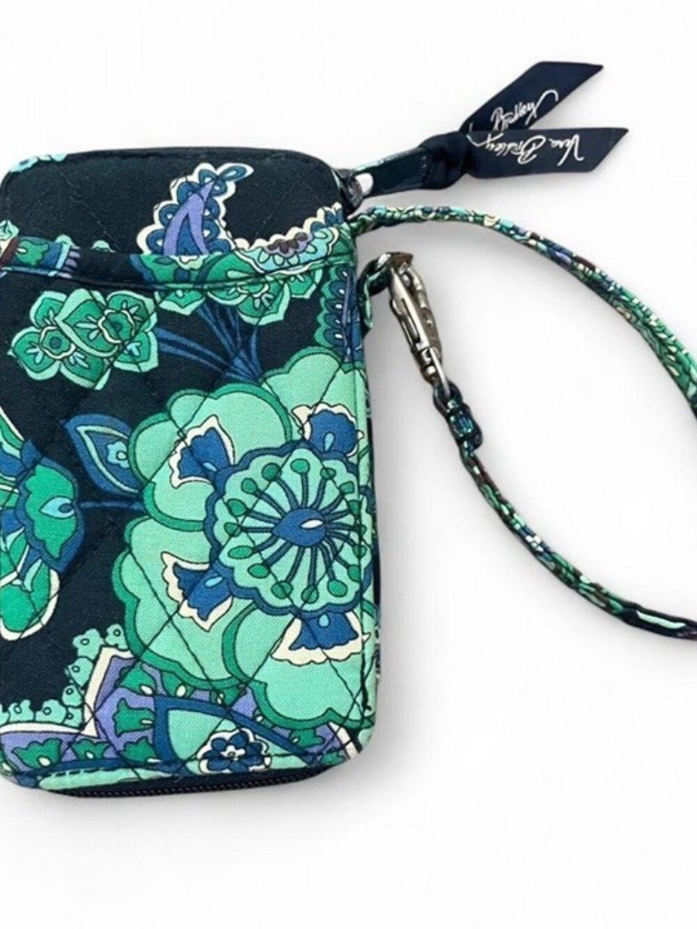 Vera Bradley VTG Blue Green Floral Wristlet Cardholder ID Quilted Small Wallet